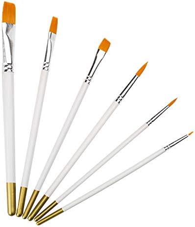 6 PCS Nylon Paint Brush Set - White Wooden Handle, Small Fine Tip Artist Paintbrush for Acrylic, Watercolour, Oil, and Gouache Painting