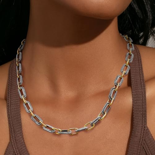 Wire Necklaces for Women, 2 Tone Link Chain Necklaces Circles Gold and Silver Adjustable Necklaces Costume Jewelry for Women Gifts4