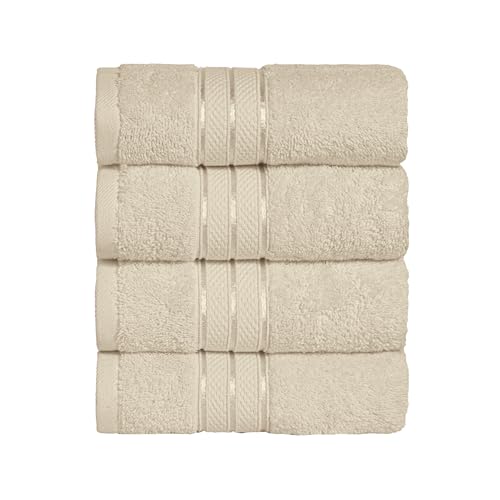 Image of Elegant Comfort Three Line Popcorn Towel Set for Bathroom 16 x 28 inches, Premium Hotel Quality 4-Pack Hand Towels, 100% Turkish Cotton, Soft and Durable, Quick Dry and Highly Absorbent, Ivory