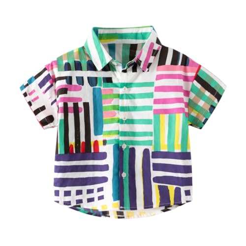 Yueary Camiseta infantil Toddle Boys manga curta gola lapela botão para baixo color block verão casu