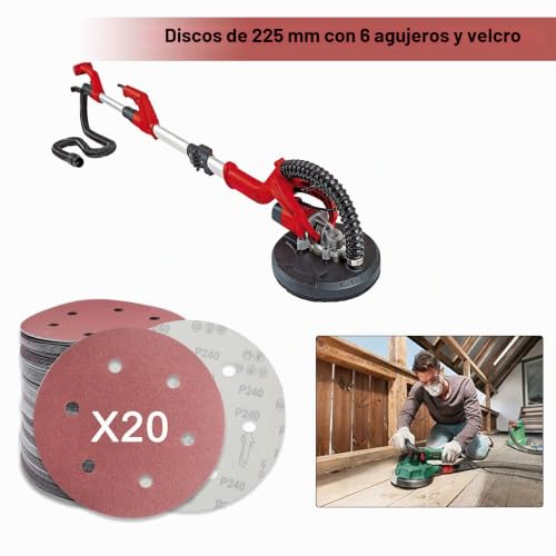 Miniatura 4 de Senmai Disco Abrasivo De 225 Mm, 20 Discos Abrasivos Circulares, Lijadora De Papel De Lija De 6 Agujeros Grano 240
