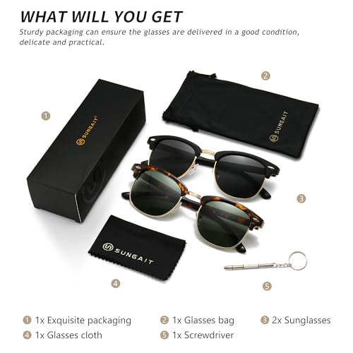 Image of SUNGAIT Polarized Sunglasses for Men and Women, Classic Half-Frame Retro Shades for Driving, Travel, and Outdoor Activities