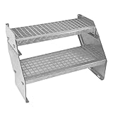 Escalera Metálica Ajustable - 2 escalones 600mm/60 cm ancho x 300mm/30cm alto | Acero Galvanizado | Peldaños impermeables | Pernos, arandelas y tuercas INCLUÍDOS | Ideal exterior