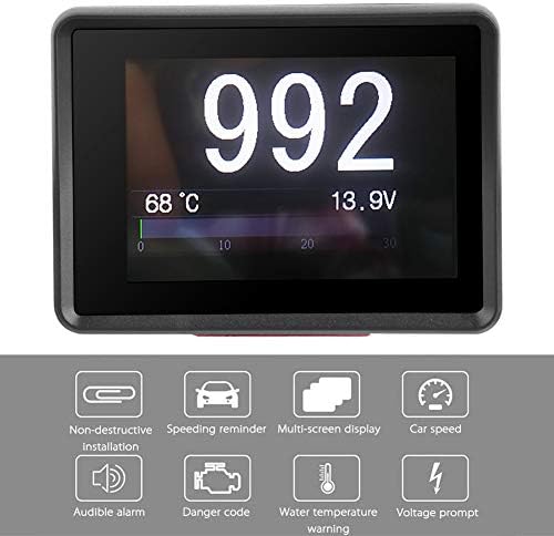 Fydun Car OBD Multimetr cyfrowy Temperatura Napięcie Prędkość Wyświetlacz HUD Czarny