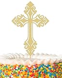 Cross Cake Topper - Glitter Gold Baptism Cake Decor for Baby Shower, God Bless or Holy Communion
