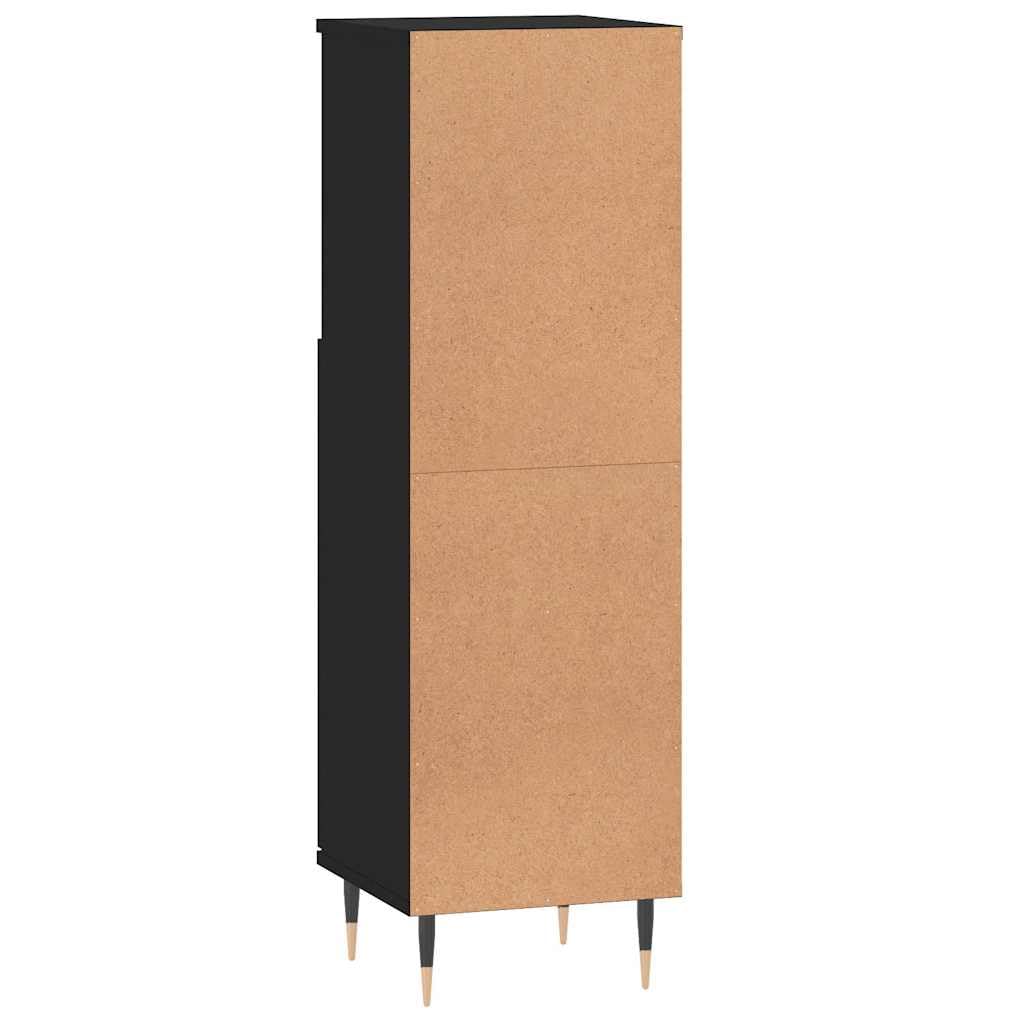 Mueble de baño negro 30 x 30 x 100 cm de madera con patas de hierro, diseño moderno, montaje en pared, armario para baño pequeño, juego de muebles de baño