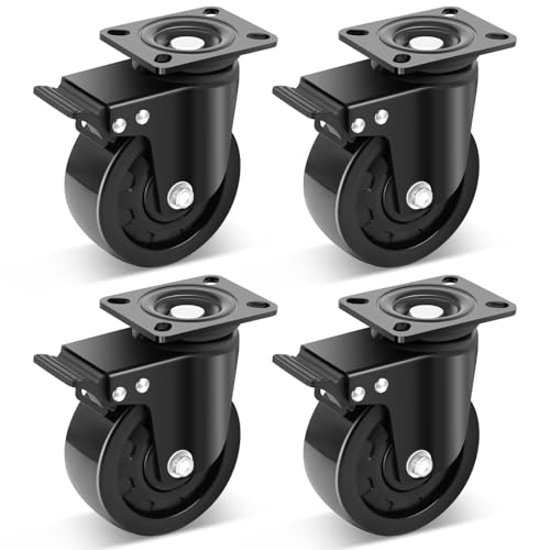 Nefish 5 Inch Heavy Duty Casters Set of 4, Industrial Grade Casters 9900 lbs, Low Gravity Plate Swivel Caster with Brake, Durable & Corrosion-Resistant Nylon Wheels for Industrial, Equipment, Machine