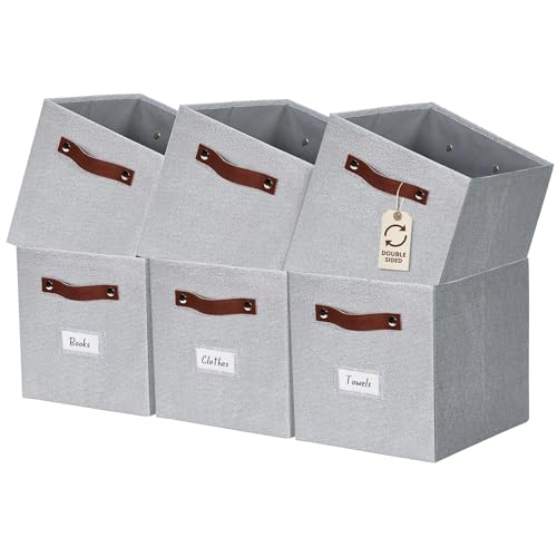 Image of DECOMOMO Storage Bins | Cube Storage Bin with Label Holders, Fabric Storage Cubes for Organizing Shelves Closet Toy Clothes (11 inch / 6pcs, Light Texture Grey)