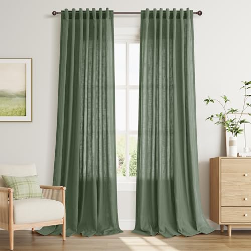 Image of Joywell Extra Long Linen Curtains 108 Inches for Living Room Olive Green