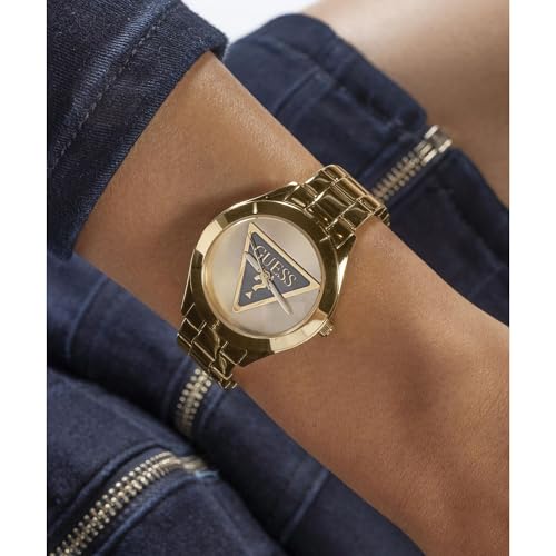 Image of Guess Stainless Steel Black Dial Women's Analog Watch-Gw0675L2, Band Color:Gold