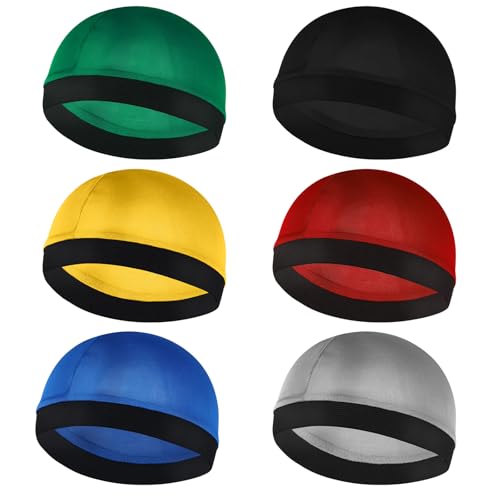 6 Pieces Satin Kids Durag for Women Men, 6 Assorted Colors Elastic Adult Durag, Silk Wave Cap Watermelon Hat, Soft Comfortable Kids Durags for Boys Girls (Green Black Burgundy Silver Gold Royal Blue)