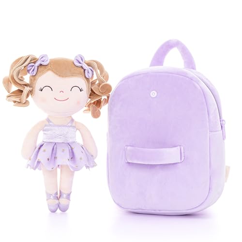 Gloveleya Toddler Backpack Baby Ballerina Girl Gifts Plush Curly Hair Ballet Backpack - White Purple 9 inches3