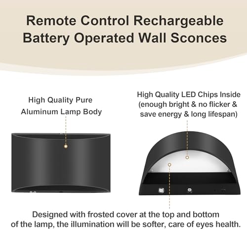 Image of TRLIFE Rechargeable Battery Operated Wall Sconces, Remote Control&Touch Control LED Wall Sconce 3000K /4000K /6000K Rechargeable Wall Lights Wall Mounted Light for Bedroom Living Room Hallway(Black,2P)