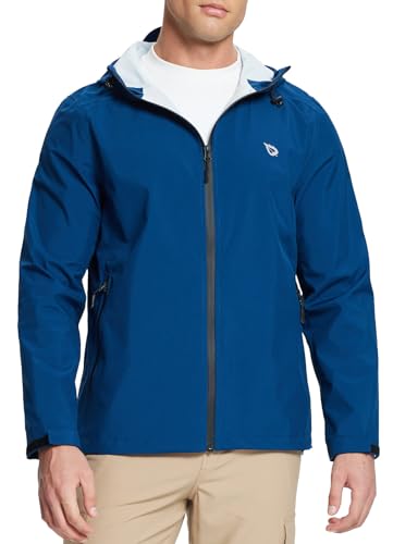 baleaf Men's Rain Jacket Lightweight Packable Waterproof Rain Coat Breathable Windbreaker Hood Hiking Golf Travel Outdoor