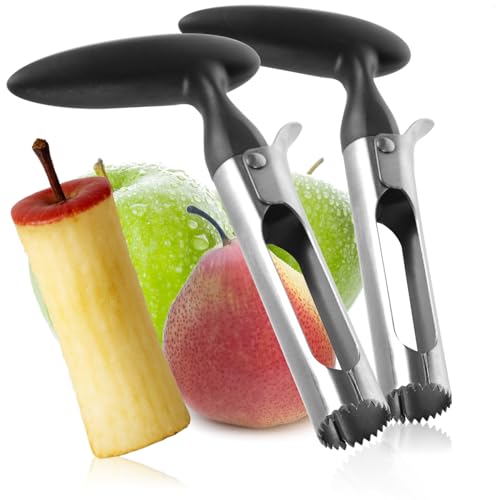 COM-FOUR® 2x vide-pomme en acier inoxydable 430 avec manche en plastique - vide-pomme pratique - évidement des pommes (02 pièces - vide pomme - noir)