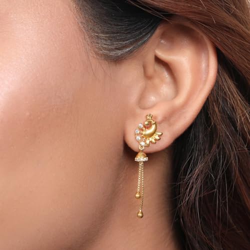 Image of ZAVYA 925 Sterling Silver Cubic Zirconia Circular Gold Plating Earrings | | Gift for Women and Girls | With Certificate of Authenticity and 925 Hallmark