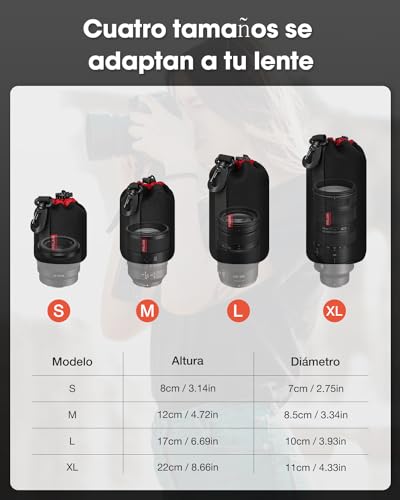 POLAM-FOTO Funda Objetivo, 4 Fundas Objetivos con Cierre para Protección el Objetivo, Funda para Objetivos Nikon, Canon, Tamron, Sigma, Olympus, Pentax, etc. - imagen 2