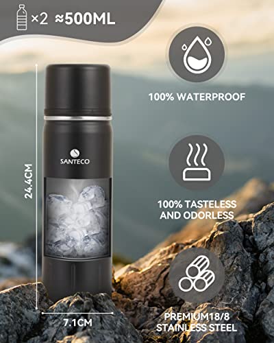 SANTECO Thermoskanne Thermosflasche Edelstahl 1l, 500ml, Auslaufsicher Isolierflasche mit Trinkbecher für unterwegs, Kaffee & Tee für Kinder, Sport, BPA-Frei, 24H Kalt & 12H Heiß 3