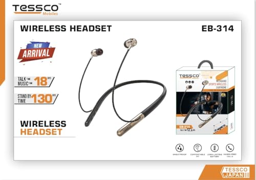 Image of (Tessco EB-314) Fluorescent Bluetooth Headphones, Upgraded Slim Workout Headphones Magnetic in-Ear Earbuds, Bluetooth 5.0 for Workouts, Running, Gym, Work, Home (EB-314, Black)