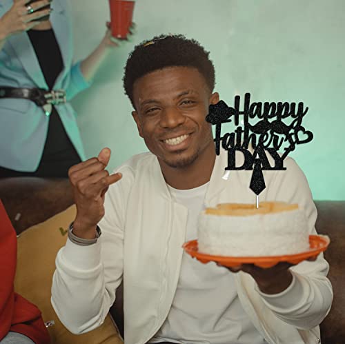 Jozon Black Glittery Happy Father's Day Cake Topper Fathers Day Cake Pick With Tie Hat Beard Heart Signs Best Dad Ever Dads Day Cake Topper Father's Day Party Cake Decorations Supplies #TOP5