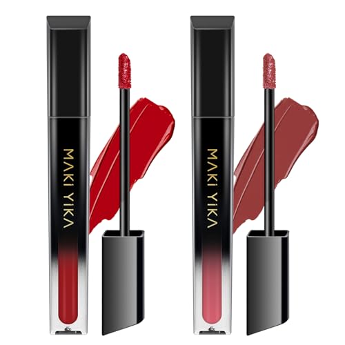 Image of MAKI YIKA 2Pc Matte Liquid Lipstick Set MVP Red Nude Lipstick Long Lasting