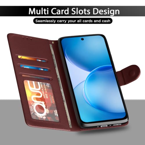 Image of Pikkme Flip Cover for Oppo Reno 16c 5G Leather Finish | Inside TPU with Card Pockets | Wallet Stand and Shock Proof | Complete Protection Flip Case (Brown)