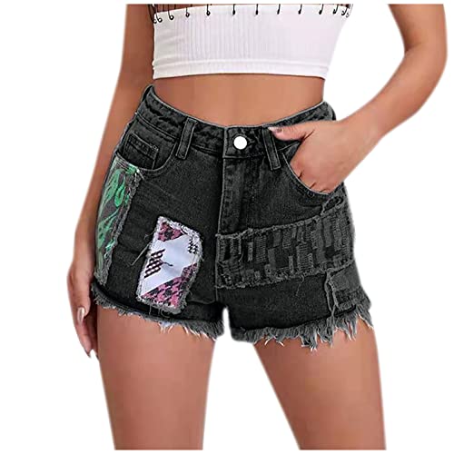 Aazjss Embroidered Jean Shorts For Women Denim Shorts Casual Summer Mid Waist Stretchy High Waisted Distressed Jean Shorts With Pockets Gray Xx-Large #TOP17