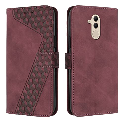 OKZone Kompatibel mit Huawei Mate 20 Lite Hülle, PU Leder Handyhülle Tasche Wallet Schutzhülle Huawei Mate 20 Lite, Flip Cover Klappbar Brieftasche Etui mit Magnet Kartenfach TPU Lederhülle (Rot)