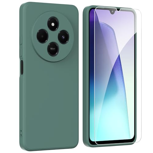 ARRYNN Funda para Xiaomi Redmi 14C 4G (6.88') con Cristal Templado Protector de Pantalla,Verde Ultra Slim Protectora Funda de Silicona Líquida Suave Case Cover - Verde1