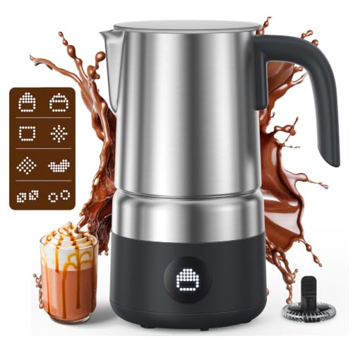 Image of AMZCHEF Milk Frother and Steamer, Electric Automatic Hot and Cold Foam Maker with 600W, 17oz Stainless Steel Pitcher & LED Display, 8-in-1 Milk Frother for Latte, Cappuccino, Macchiato, Hot Chocolate
