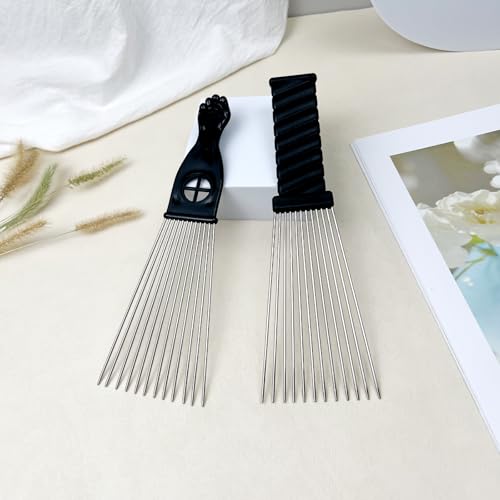 Set de 2 peines afro de metal negro con diseño clásico miniatura 7