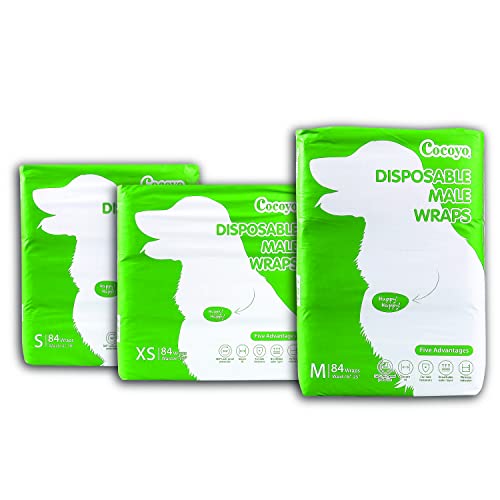 Image of COCOYO Disposable Male Dog Wraps, Medium Size, 84 Count, Super Absorbent, Breathable, Wetness Indicator