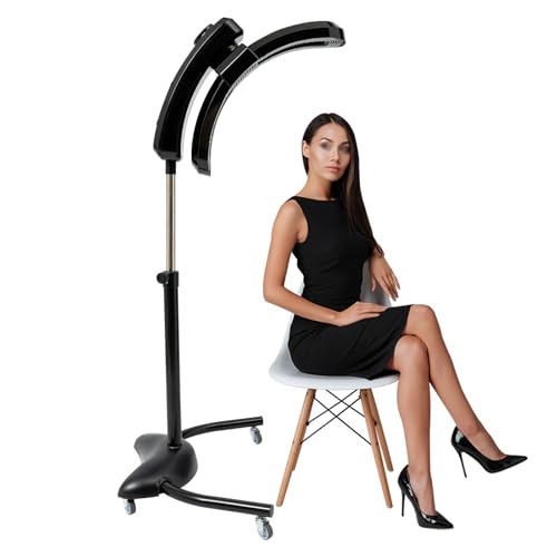 Vertical Hairdressing Heater, Hair Color Processor Heating Stand with Wheels, Adjustable Temperature, Time Standing Hair Dryer, Vertical Cold Iron Hair Dryer Adjustable Angle(45°, 90°, 180°) (Black)