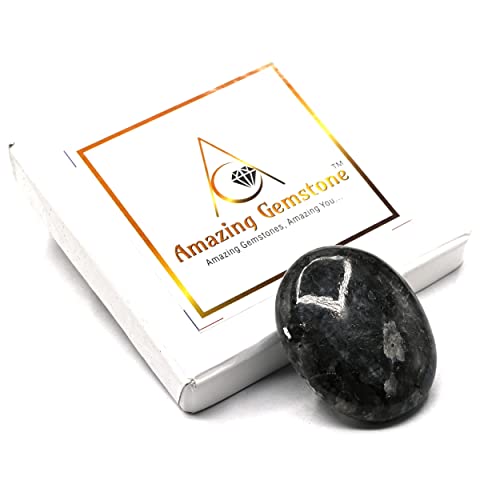 Image of Amazing Gemstone Larvikite Crystals and Healing Stones - Large Palm Stone Crystals Piedra - Crystal for Good Luck, Balanced Positive Energy, Meditation - Unique Stocking Stuffers, Gifts for Women, Men