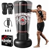 Qoosea Sacco da Boxe da Terra 190cm, Stabile Sacco da Boxe per Adulti Pungiball con Guantoni e Pompa, Sacchi da Box Gonfiabile per Pratica di TaekwondoKarate MMA Fitness