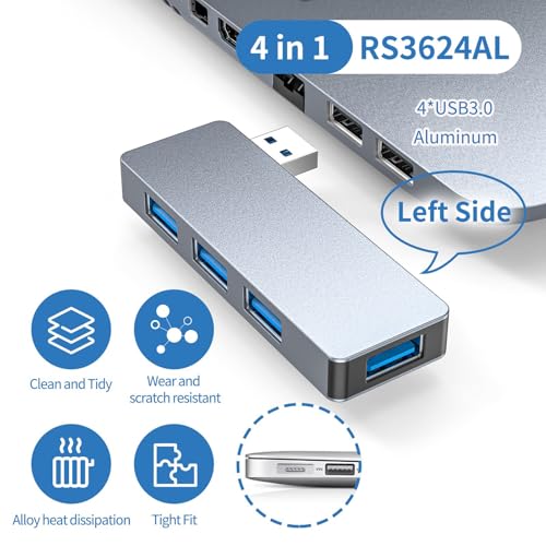 Hub USB 3.0 de 5 Gbps y aluminio con 4 puertos de transmisión rápida 7