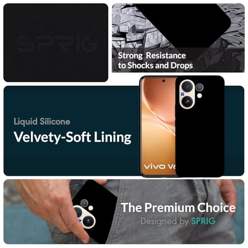 Image of SPRIG Compatible with Vivo V60 Premium SilkTone Back Cover Drop Tested Shock Proof Mobile Case for Men, Women, Boys and Girls with Camera Protection (Black)