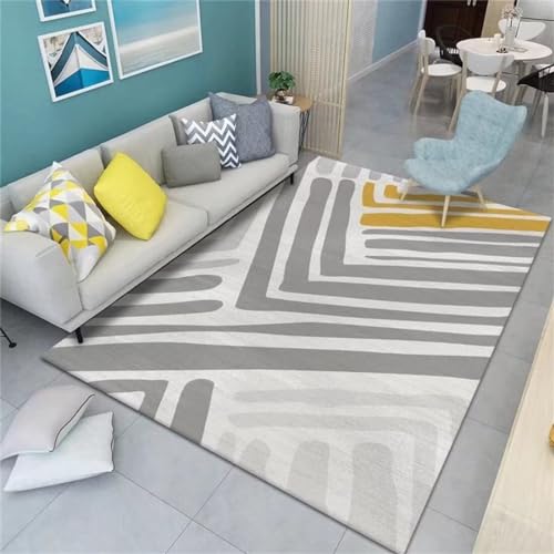 Tapis de salon lavable gris jaune 80x200cm au design minimaliste pour chambre