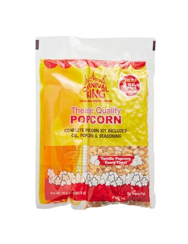 Carnival King All-In-One Popcorn Kit for 8 oz. to 10 oz. Poppers - 24/Case with 100 0.6oz popcorn bags.