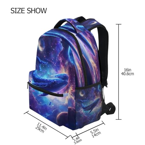 Whale Planet Solar System Space Backpack for School Boys Girls Adults Kids Bookbag Laptop Bag 18L4