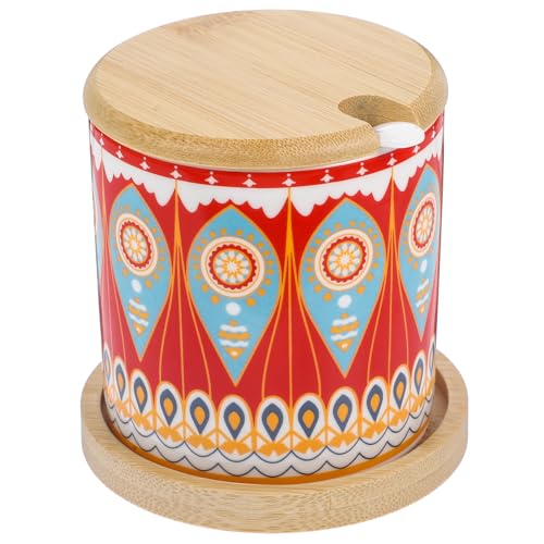 OUNONA 1 Set Style Condiment Jar with Base Spoon Vibrant Mandala Pattern Kitchen Storage Holder for Salt Sugar and Seasonings for Home Decor