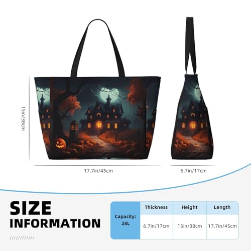 Scary Halloween Print Foldable Lightweight Family Beach Bag for Men Women Beach Tote Bag Portable Gym Bag4