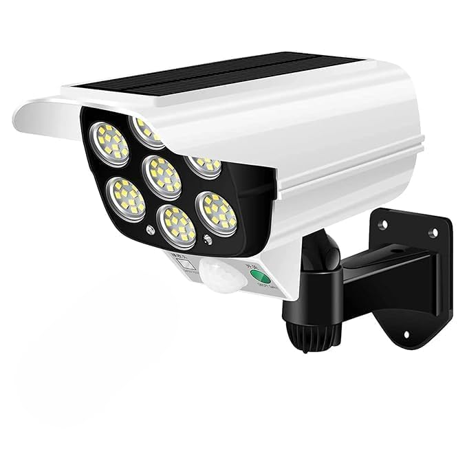 solar light outdoor 77 led motion sensor security camera shaped wall lamp,waterproof, rotatable for home, outdoor, garden with remote control