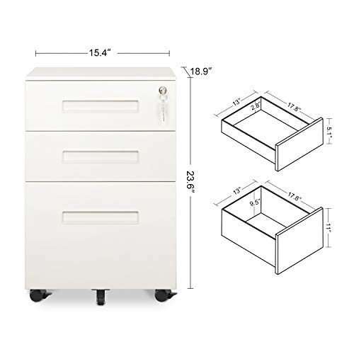 Image of DEVAISE 3-Drawer Mobile Pedestal File Cabinet with Lock, Legal /Letter Size, White
