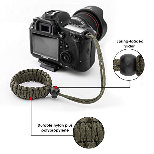 Moko Universal Paracord Camera Wrist Strap Lanyard - [2 Pack] Nylon Braided Adjustable Camera Hand Grip Strap For Nikon/Canon/Sony/Minolta/Panasonic All Dslr/Digital Cameras, Black/Army Green #TOP2