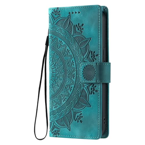 Étui Galaxy S21 Ultra avec porte-cartes - Housse portefeuille en cuir vert à rabat fleurs