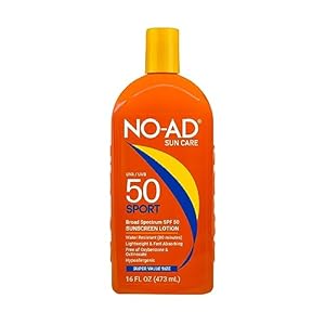 NO-AD SPF 50 SPORT Sunscreen Lotion | Hypoallergenic | Broad Spectrum UVA/UVB Protection | Water Resistant | Octinoxate & Oxybenzone Free with moisturizing Vitamin E and Aloe 16oz