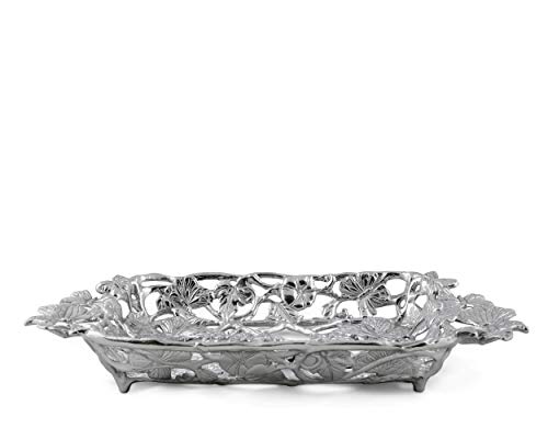 Arthur Court Metal Pyrex Glass Casserole Dish Holder Butterfly Pattern Sand Casted In Aluminum With Artisan Quality Hand Polished Design Tarnish-Free Spring Flower 21 Inch Long 3 Quart Removable Glass #TOP4