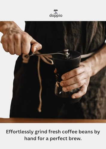 Image of Doppio Manual Coffee Grinder - Adjustable Hand Coffee Grinder with Stainless Steel Burr & Glass Container | Portable Hand Crank Mill for Freshly Ground Coffee Beans at Home, Office & Travel