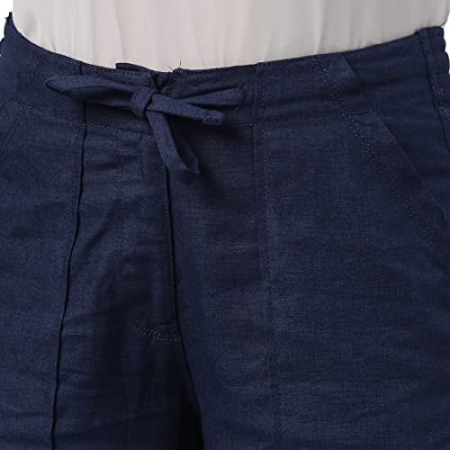 Image of GO COLORS Solid Linen Cargo Pants for Women | Full Length, Mid Rise, Side Pockets